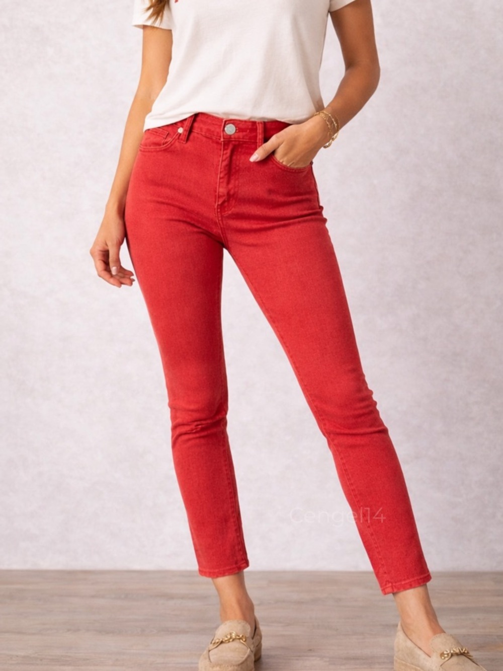 MOTHER The Looker High Waist Skinny Jeans Hot Rod Red Size 29 USA